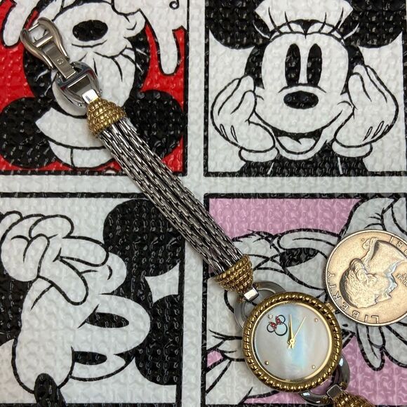 Disney Parks Minnie Mouse Two-Tone Bracelet Watch Mother of Pearl Dial - Picture 12 of 15